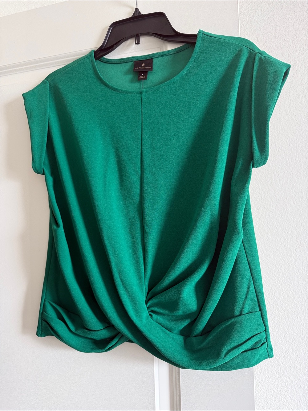 Worthington Emerald Green Twist-Front Cap Sleeve Blouse